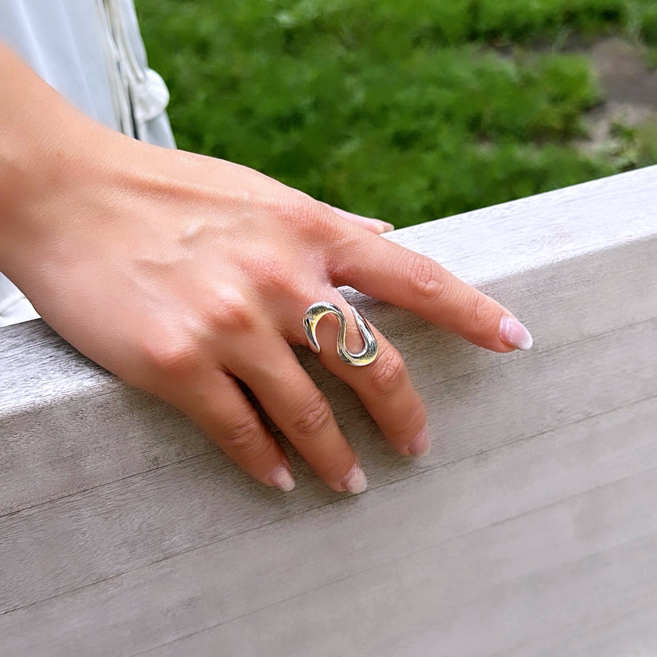 Wavy ring (sterling silver, shower safe)